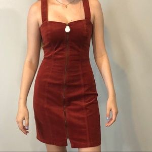 BRICK RED OVERALL DRESS